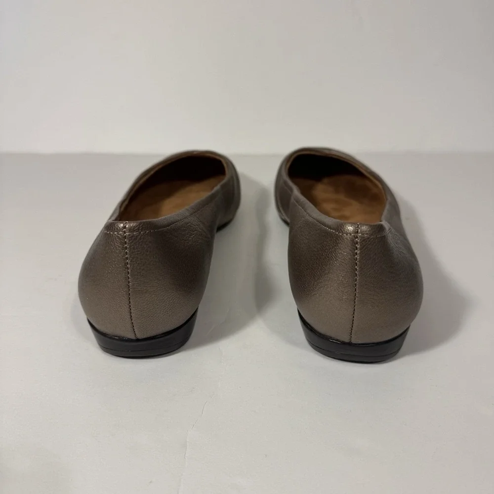 Naturalizer Jaye Women 11WW Pewter Metallic Leather Pleated Ballet‎ Flats Shoes